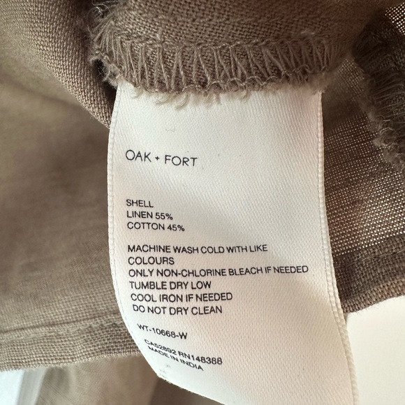 OAK + FORT Women’s Linen Blend Front Tie Shirt Taupe NWT (Size S) - Picture 5 of 8